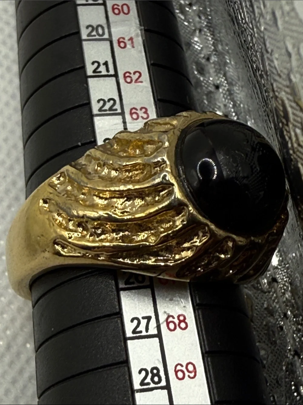 Vintage Big Gold Tone Ring with Black Cabochon size 11.5